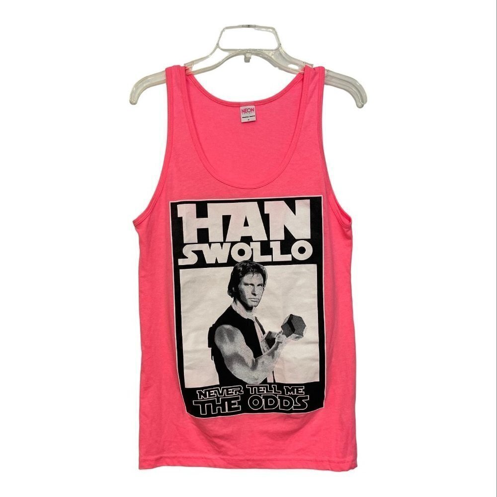 NEON FIFTY FIFTY Women's Parody HAN SWOLLO Tank Top Medium Neon Pink Made‎ USA
